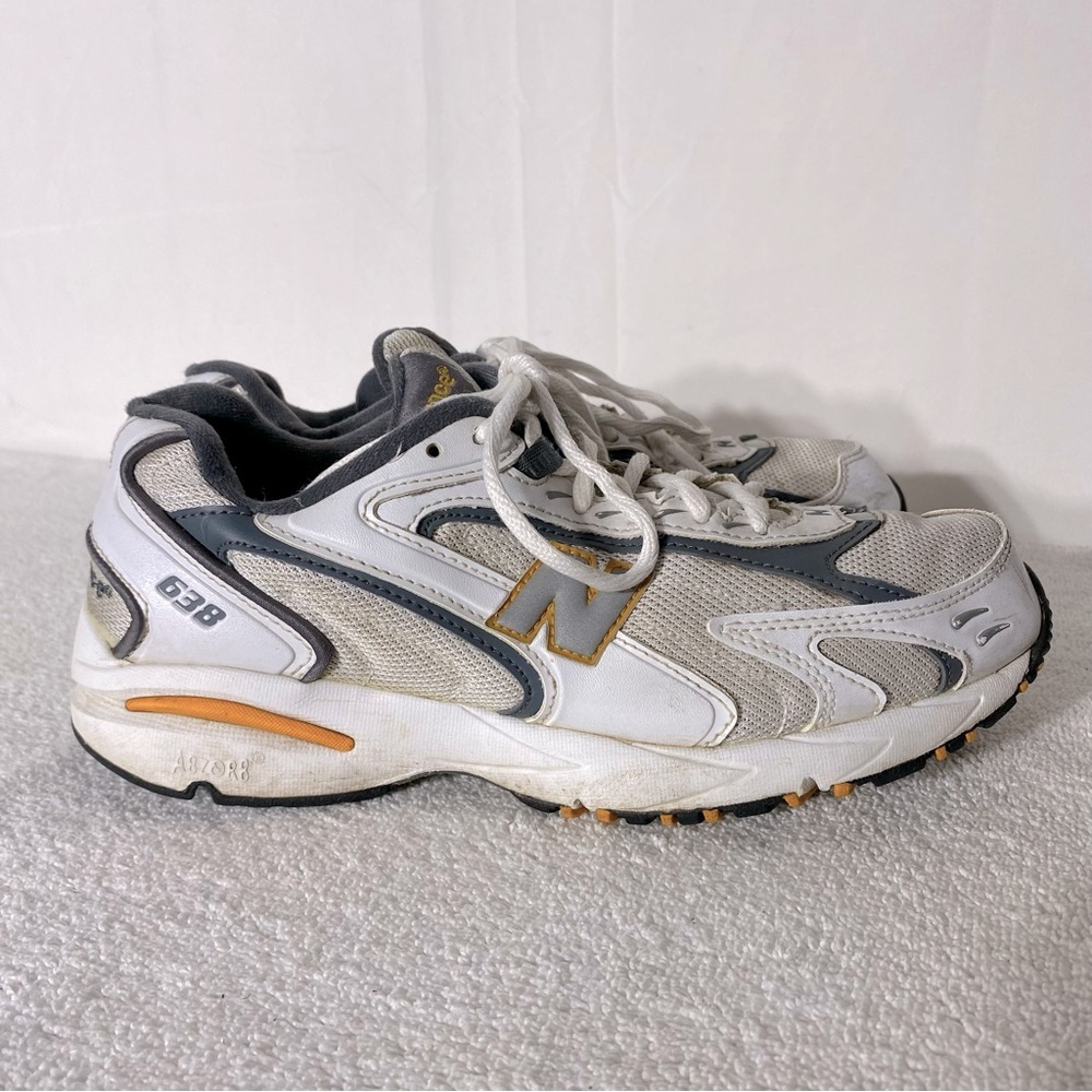 New Balance White Navy Yellow Lace Up Dad Sneakers Athletic 8